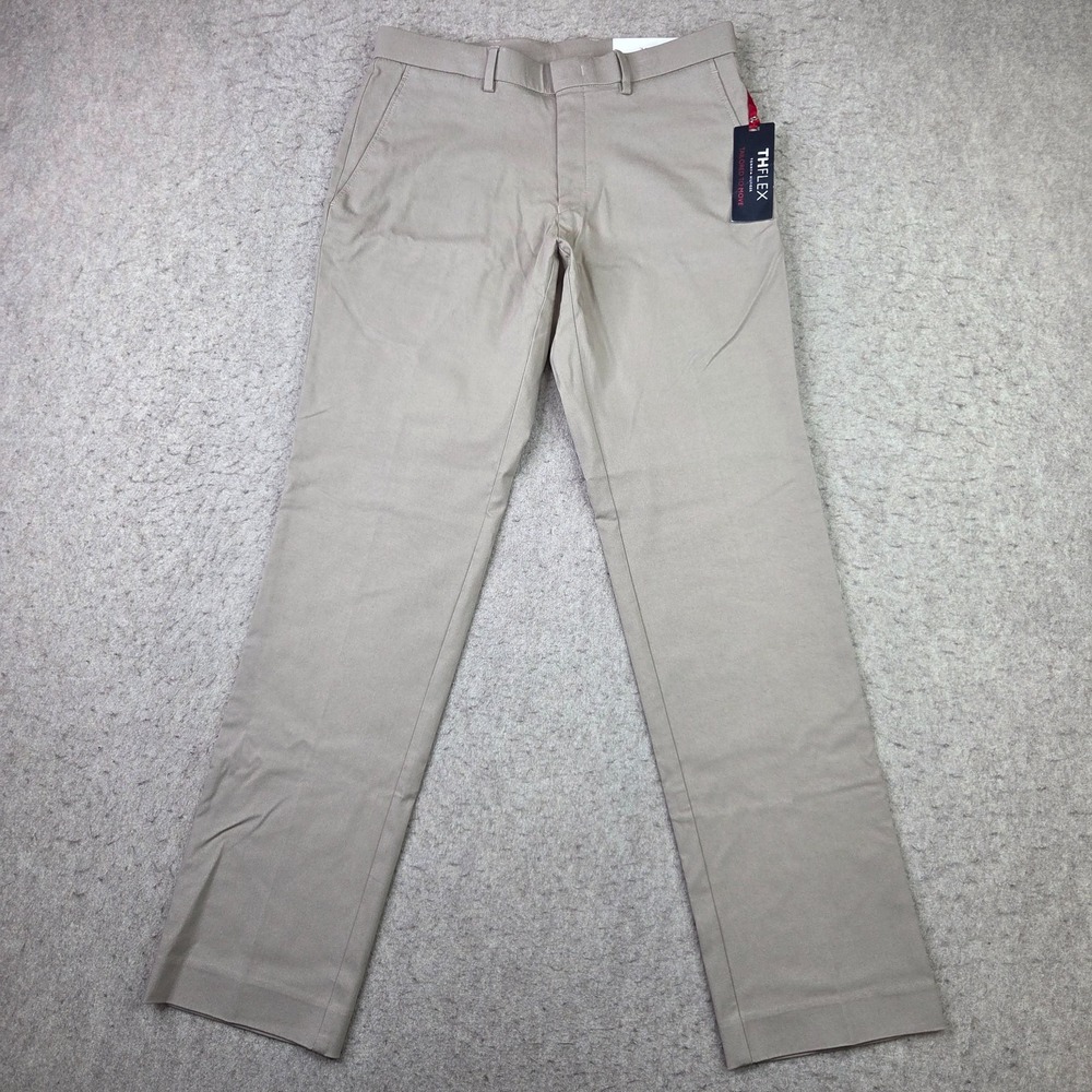 Tommy Hilifiger The Flex Chino Pants Mens 30x30 Tan Flat Front Flex NEW